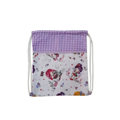 mochila tela merienda lila