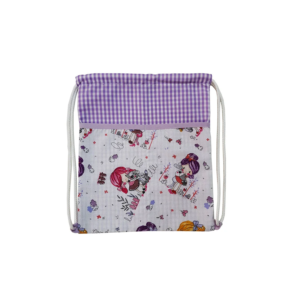 mochila tela merienda lila