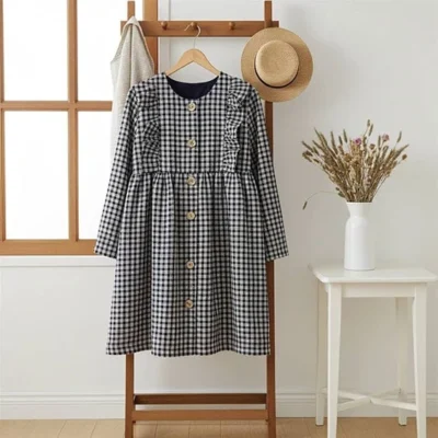 Vestido niña cuadros marino