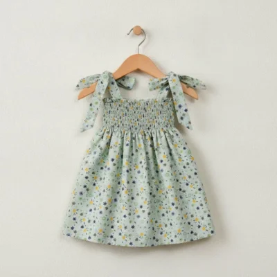 vestido gomas flores verde