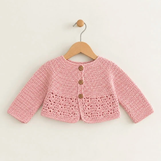 chaqueta bebe rosa ganchillo