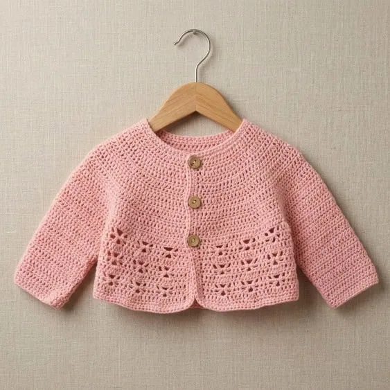 chaqueta bebe rosa ganchillo